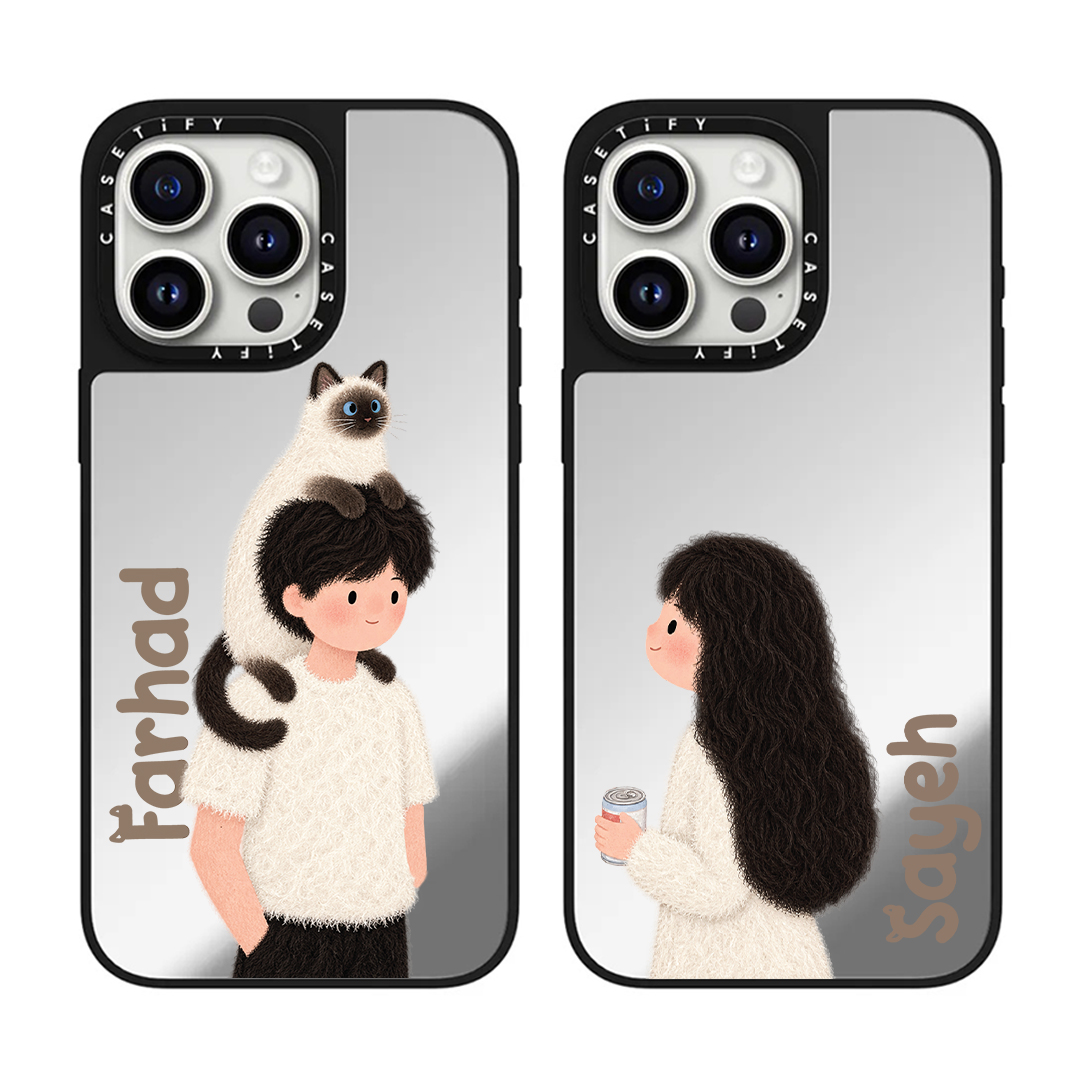 قاب موبایل سفارشی آینه ای | cat couple (کد 0623)