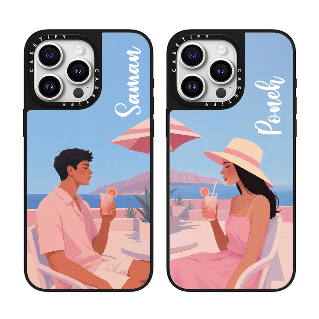 قاب موبایل سفارشی آینه ای | Pink couple (کد 0601)