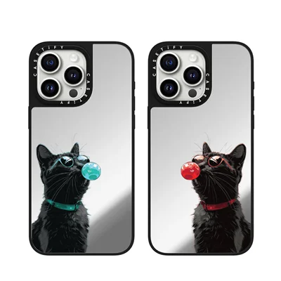 قاب موبایل سفارشی آینه ای | blackcat گربه سیاه  (کد 0189)
